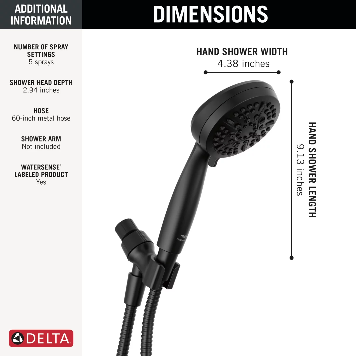 Delta 75511 Universal Showering Components 1.75 GPM Multi Function Hand Shower - Black