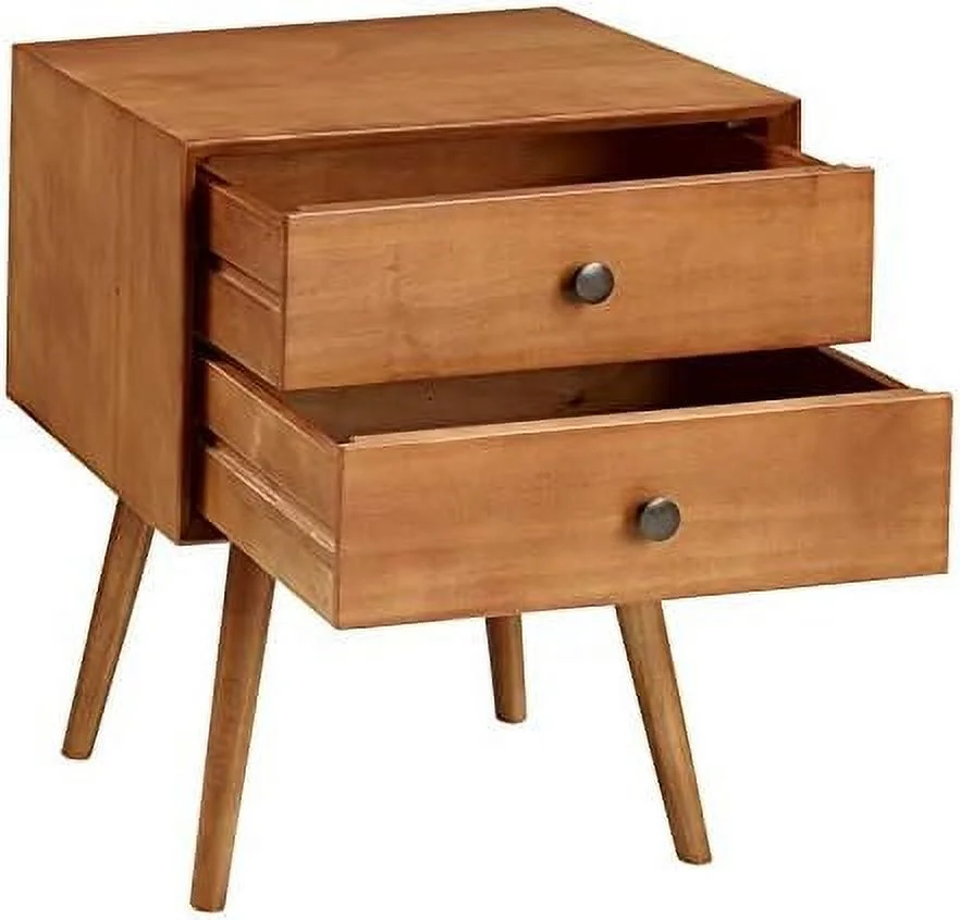 Modern 2 Drawer Solid Wood Bedside Nightstand In Caramel