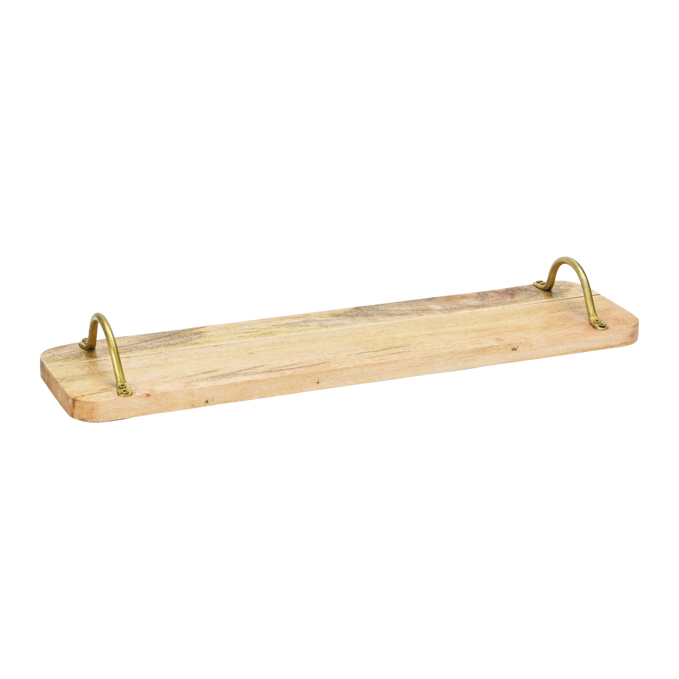 Main + Mesa Boho Rectangle Mango Wood Tray with Metal Handles, Natural and Gold