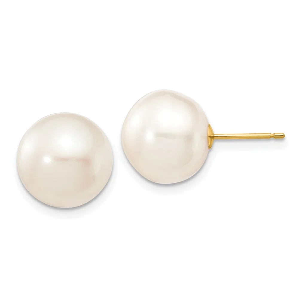 14k 11-12mm White Button Freshwater Cultured Pearl Stud Post Earrings QX110BW