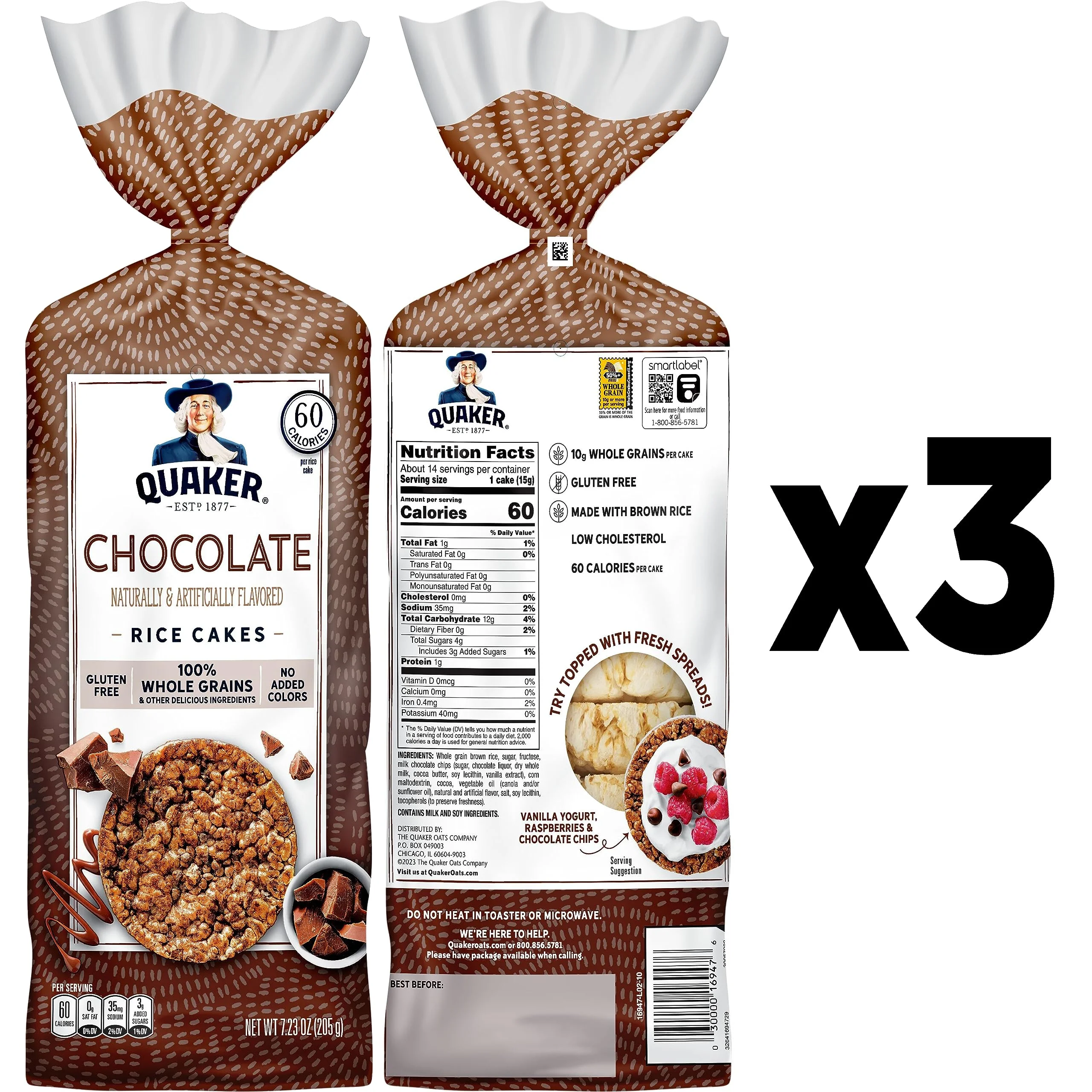 Quaker Large Rice Cakes, Chocolate, Pack Of 3