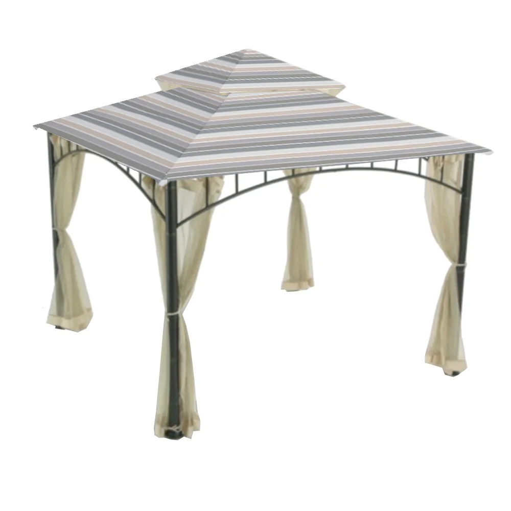 Garden Winds Replacement Canopy Top Cover for the Summer Veranda Gazebo -Standard 350 - Stripe Stone