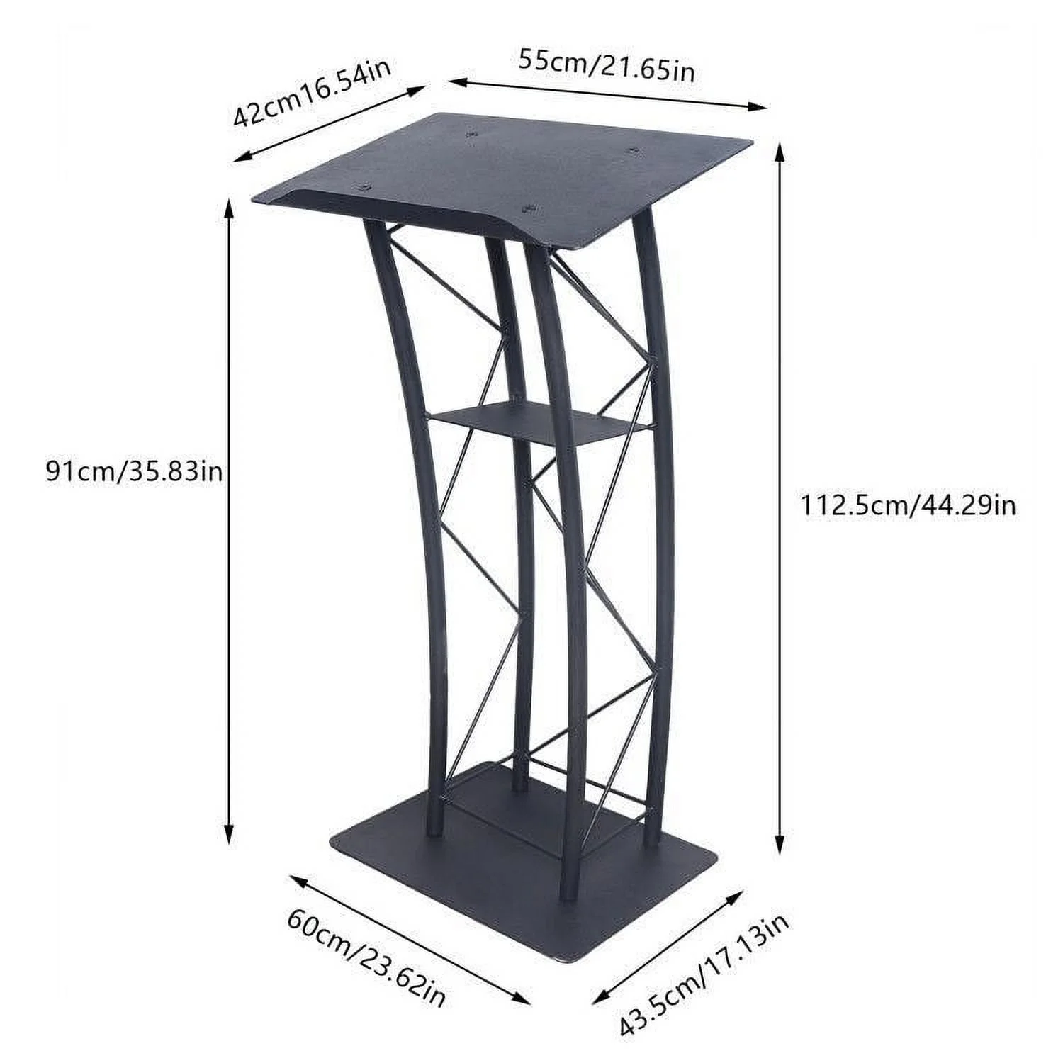 Lecture Speaking Stand Black Wrought Iron Curved Church Podium Truss Metal Wood Pulpit Presentation