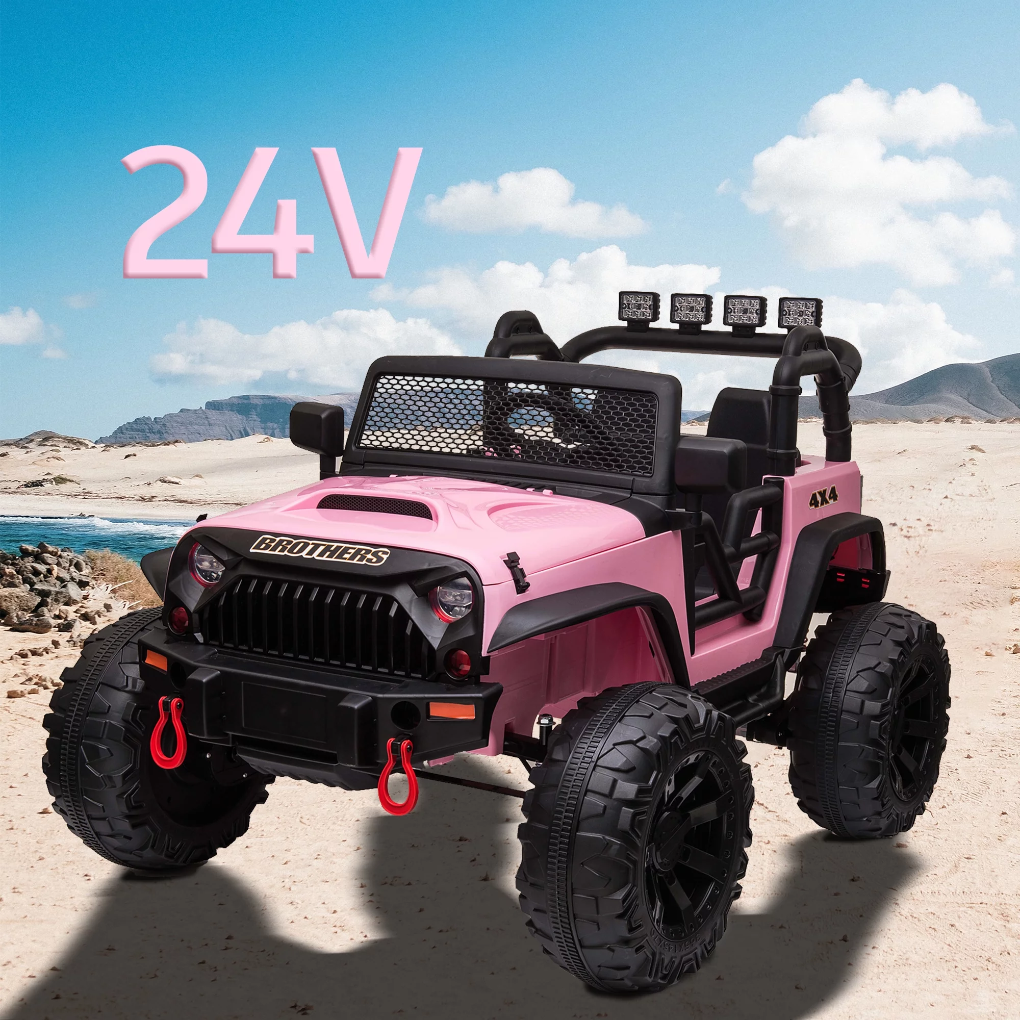 Ufurpie 24V 2-Seater Ride On Car for Boys/Girls,200W*2 12V9AH*2 Battery Car,4 Wheels,Remote Control,Led Lights,Bluetooth/MP3,Pink