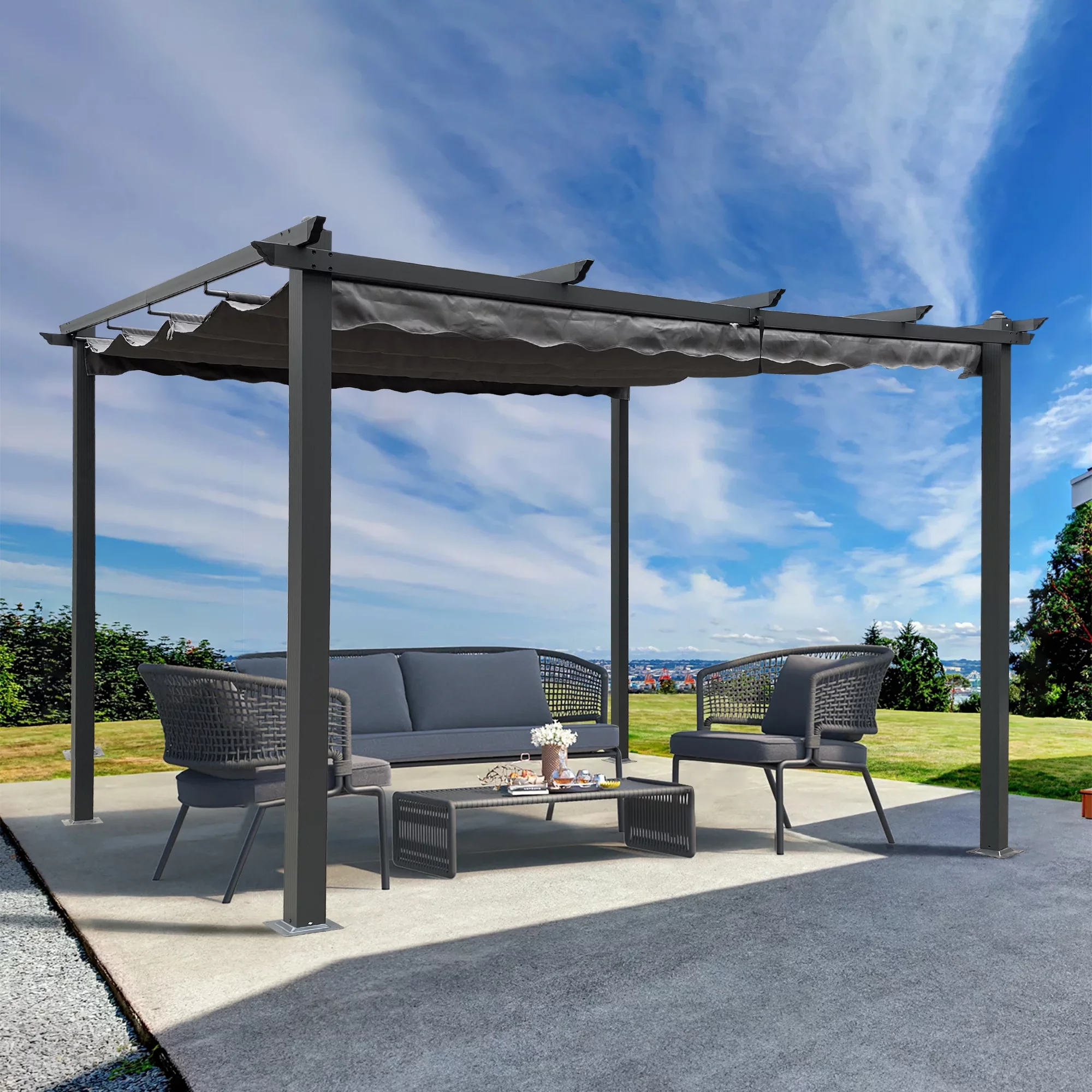 Mondawe 13 x 10 Ft Outdoor Patio Retractable Pergola With Canopy Sun shelter Pergola for Gardens,Terraces,Backyard,Black
