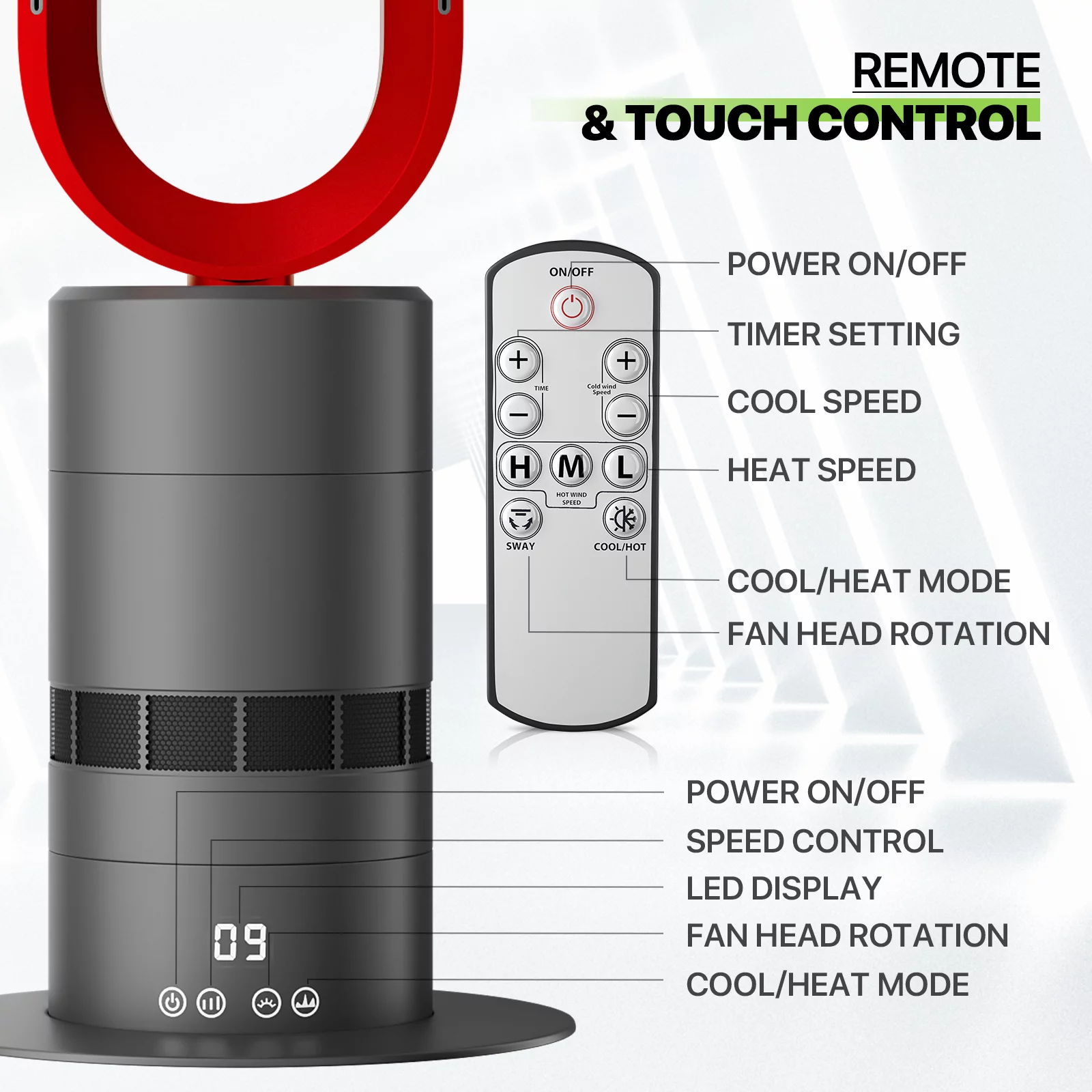 Magshion 2 in 1 Space Heater Bladeless Tower Fan, 31