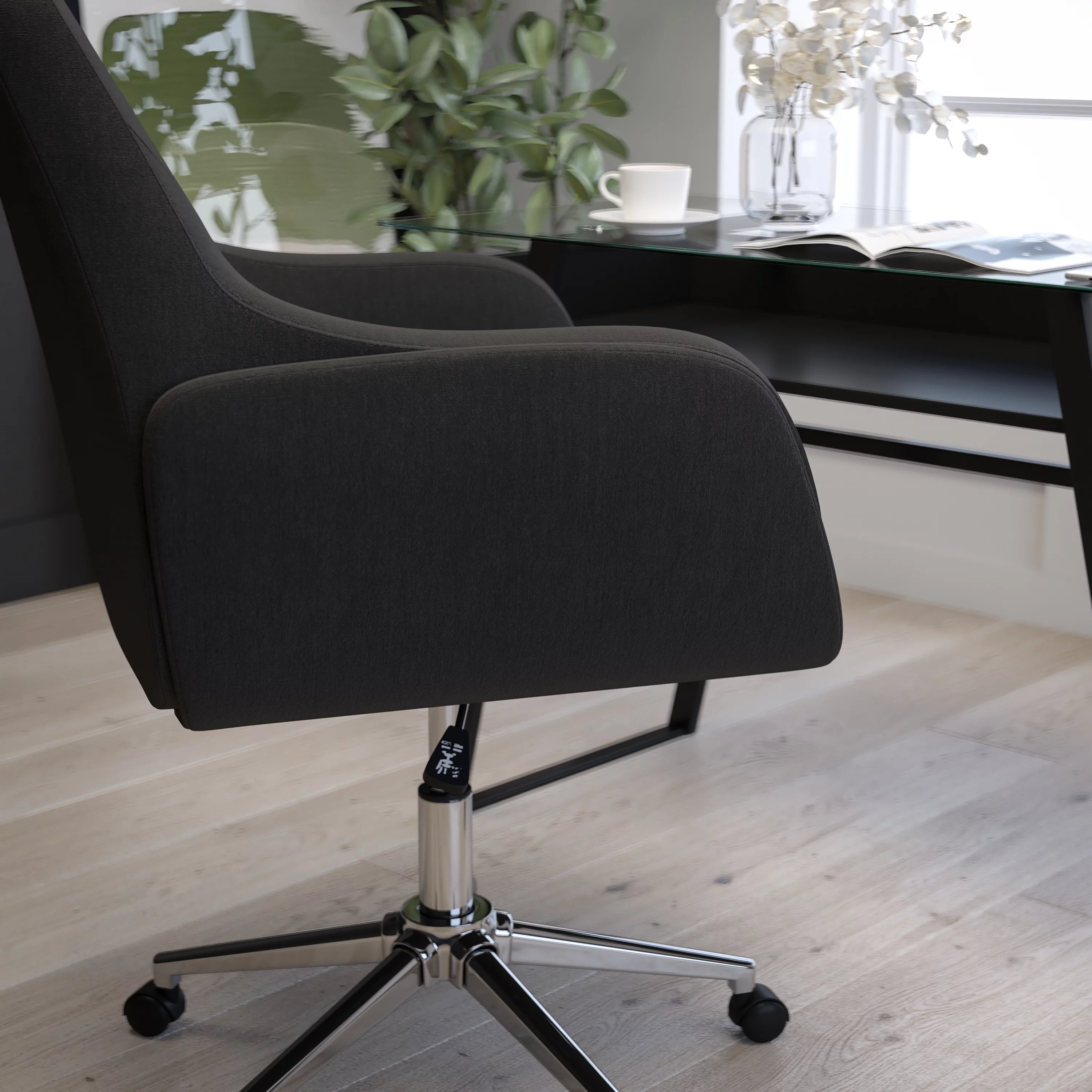 Merrick Lane Home Office Upholstered Mid-Back Chair in Black Fabric