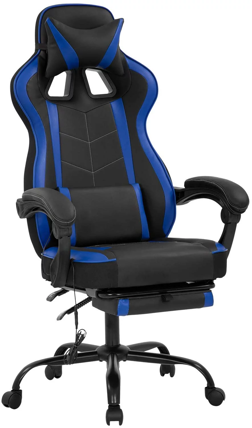 Gaming Chair Computer Chair Racing Chair with Lumbar Support Reclining Armrest Foot Rest Rolling Swivel Home Office Chair PU Leather Ergonomic Task PC Desk Chair for Adults(Blue)