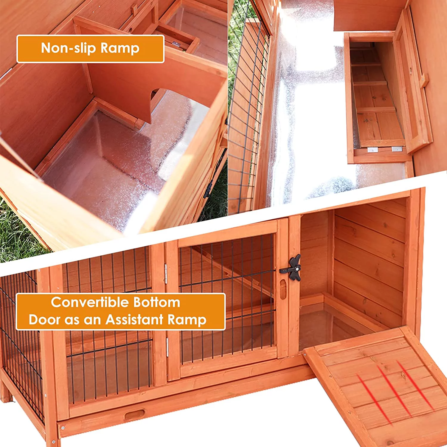 Increkid Wooden Rabbit Hutch House Small Animal Pet Cage with Ramp for Indoor & Outdoor
