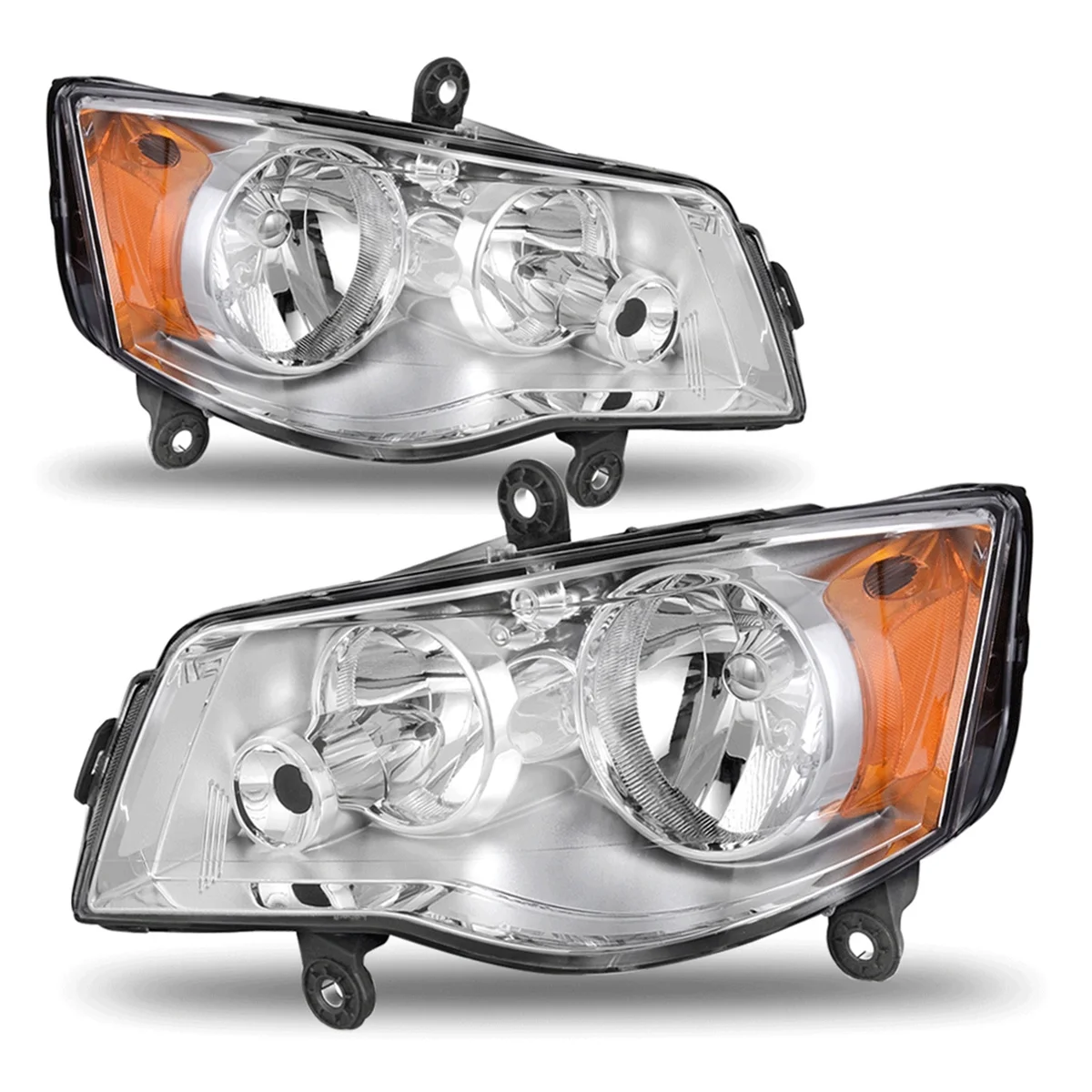 Ledkingdomus Headlight Assembly for 2011-2019 Dodge Grand Caravan & 2008-2016 Chrysler Town & Country Chrome Housing Amber Reflector Clear Lens