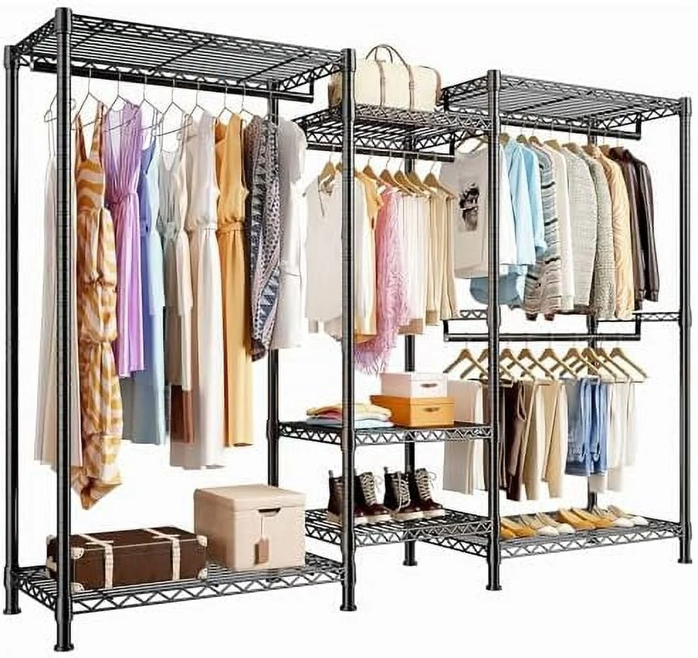 ZWNLKQG Heavy Duty Clothing Racks for Hanging Clothes 720LBS Adjustable Clothing Rack Portable Closet Racks for Hanging Clothes Wire Garment Rack Black 13.9" D x 70.6" W x 77"
