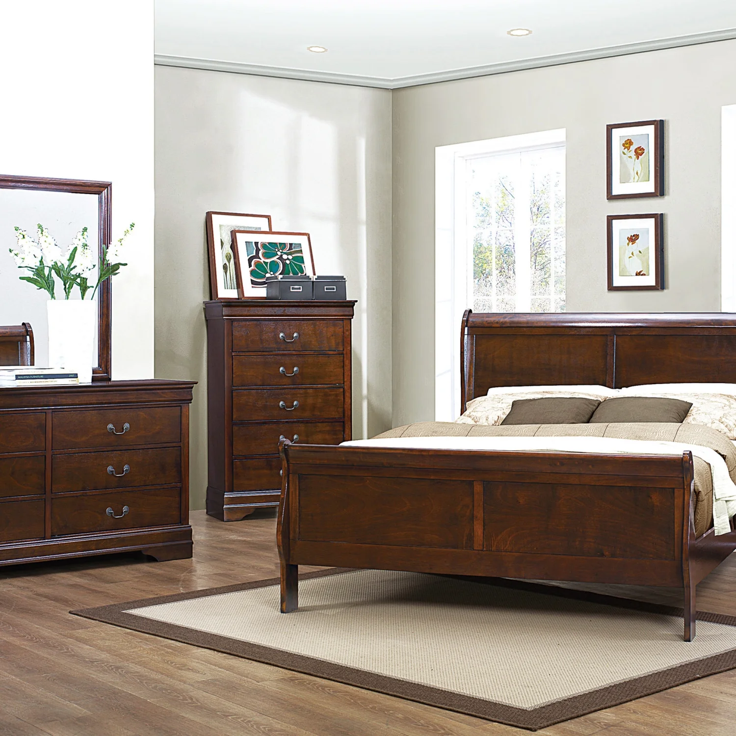 Traditional Design Brown Cherry Finish Dresser 1pc Louis Phillipe Style Classic Bedroom Furniture