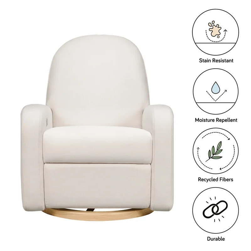 Pemberly Row Fabric Glider Recliner with Electronic Control and USB in Cream
