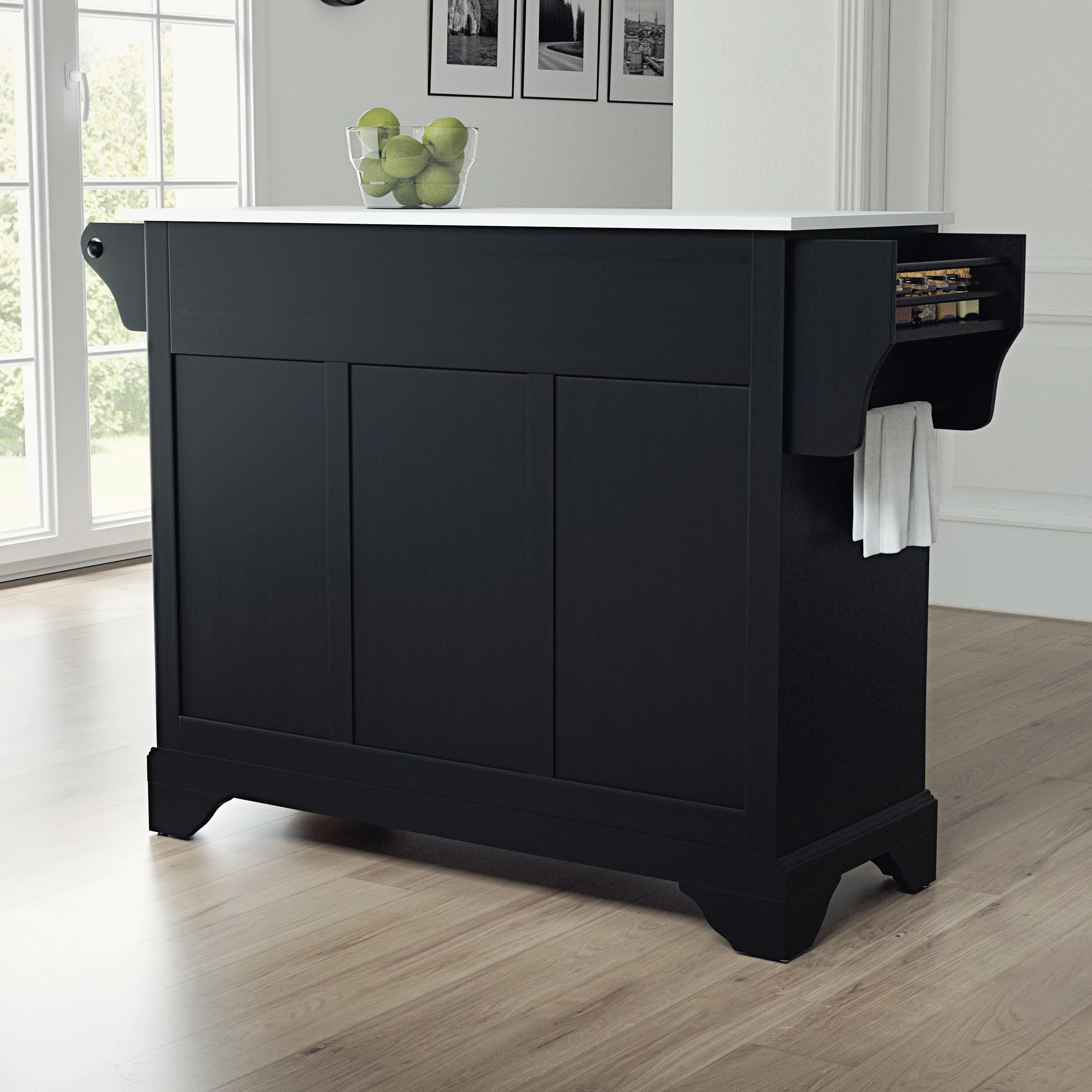 Crosley Furniture Lafayette Wood Granite Top Kitchen Island in Matte Black