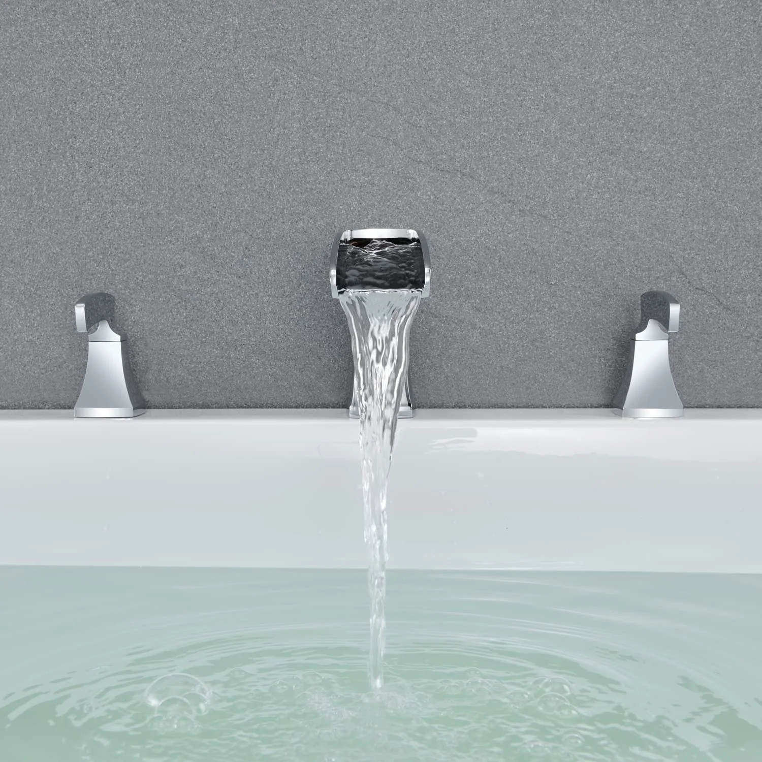 Tub Faucet Roman Waterfall Tub Filler Chrome Deck Mount Bathtub Faucets 3 Hole Brass Bathroom Faucets with 2 Handles