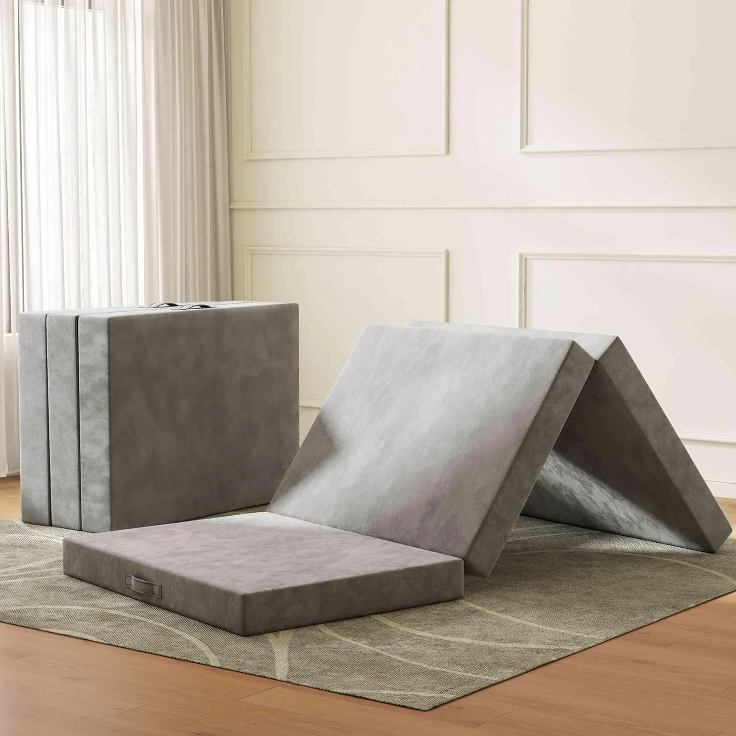 Single Foldable Mattress, OUWI 6 Inch Tri-Folding Memory Foam Mattress with Carry Handle, Washable Cover,&Non-Slip Bottom, Foldable Bed for Guests, Travel, Camping, Easy to Carry, folding mattress