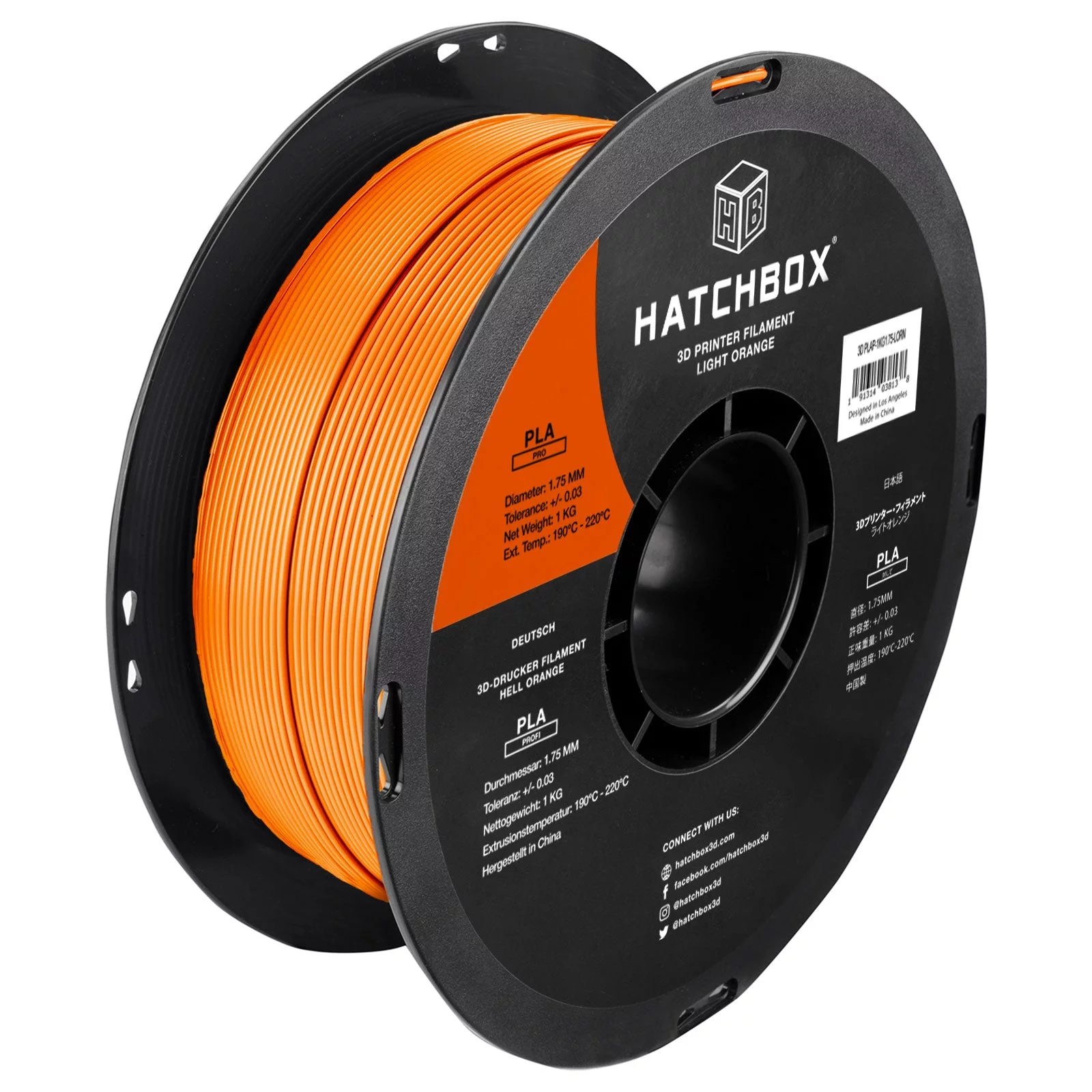 HATCHBOX PLA PRO+ 3D Printer Filament, Dimensional Accuracy +/- 0.03 mm, 1 kg Spool, 1.75 mm, Light Orange