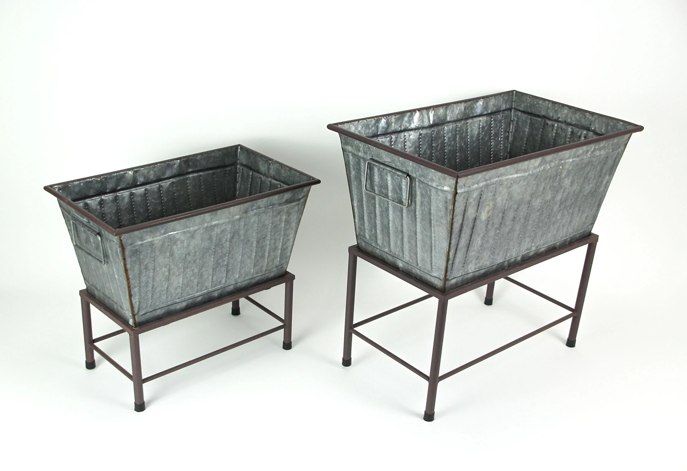 A&B Home Zeckos Galvanized Gray Metal Rectangle Tub Planters on Stand Set of 2