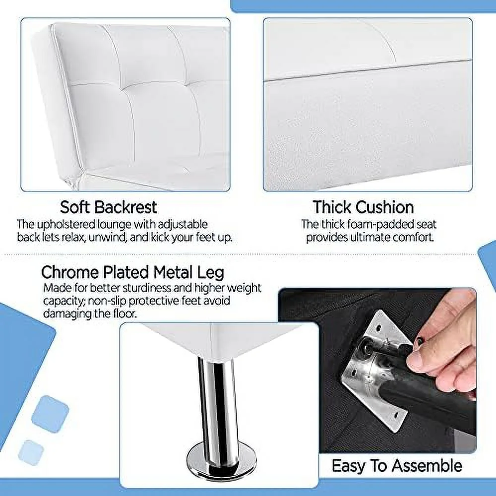 TJCGDTY Convertible Sofa Couch Futon Bed Faux Leather Sofa Bed Sleeper Adjustable Loveseat Futon Couch Living Room  with Chrome Metal Legs  Gray