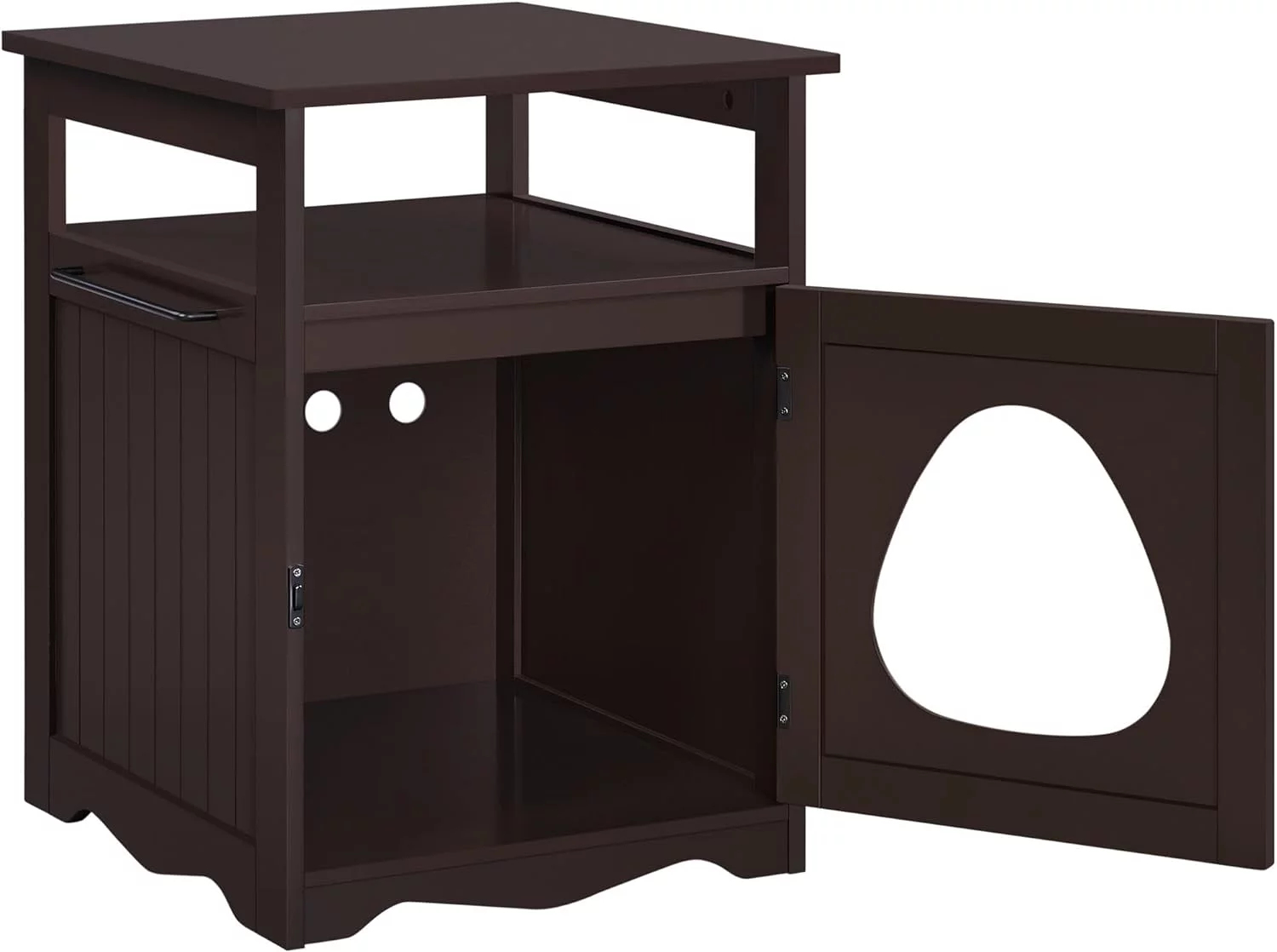 Cat Litter Box Enclosure, Hidden Cat Washroom Furniture, Lockable Pet Side Table with Wooden Structure Open Shelf, Decorative Pet House for Bathroom/Living Room Espresso