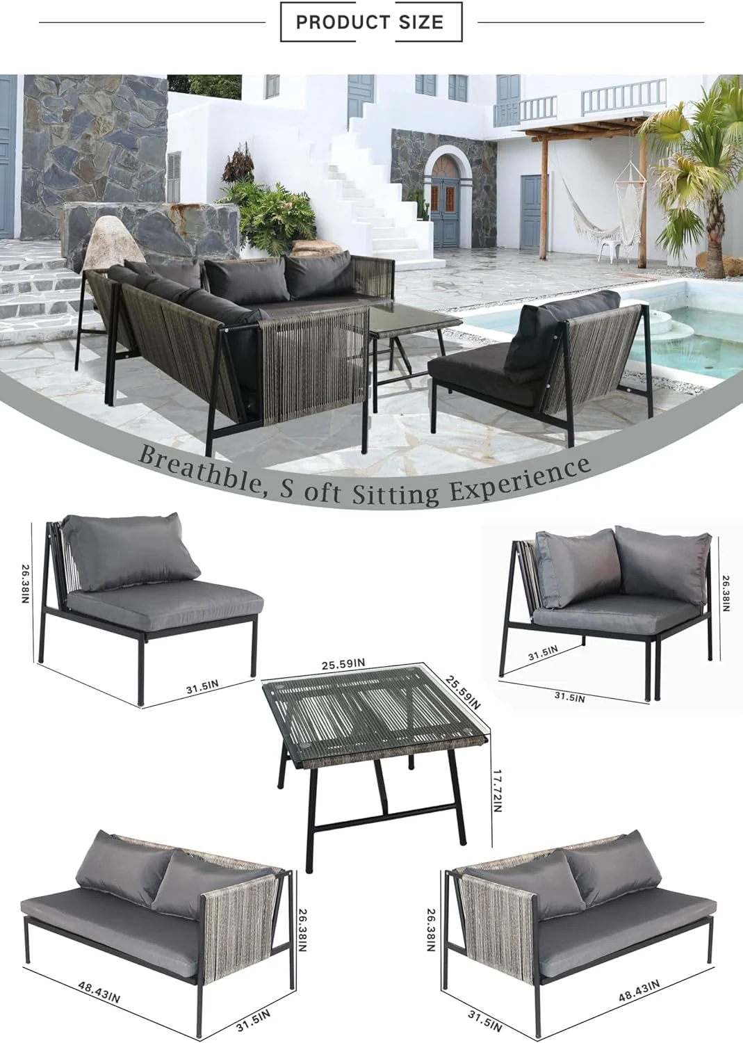 Tabaray Rattan Wicker Outdoor Furniture Set Garden Sofa Set, Garden Rattan Sofa Patio Outdoor Rattan Furniture, 5 Piece Patio Furniture Set with Cushions for Garden Backyard Poolside
