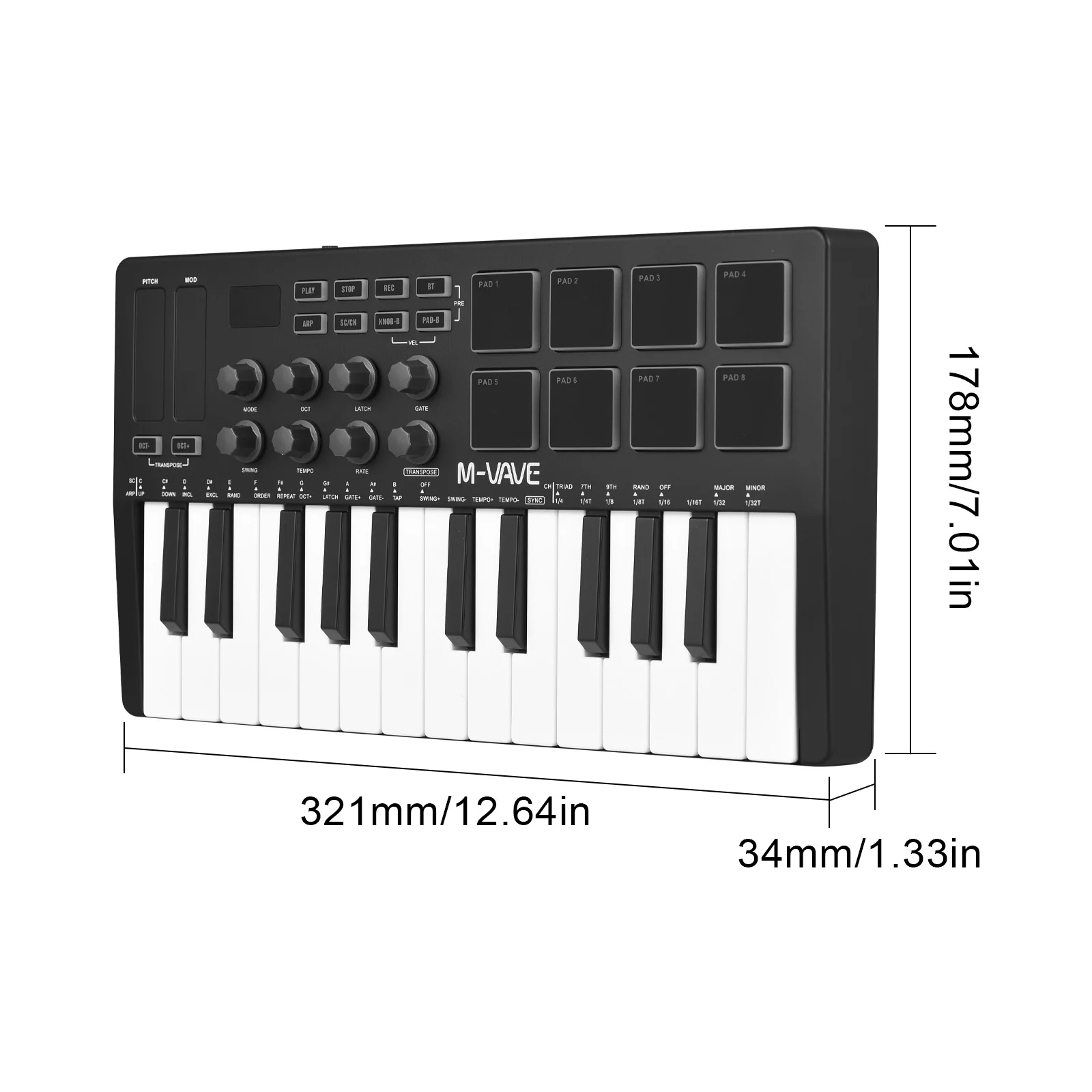 M-VAVE MIDI Control Keyboard, Portable USB Keyboard Controller with 25 Velocity Sensitive Keys - Enhance Your  Creation
