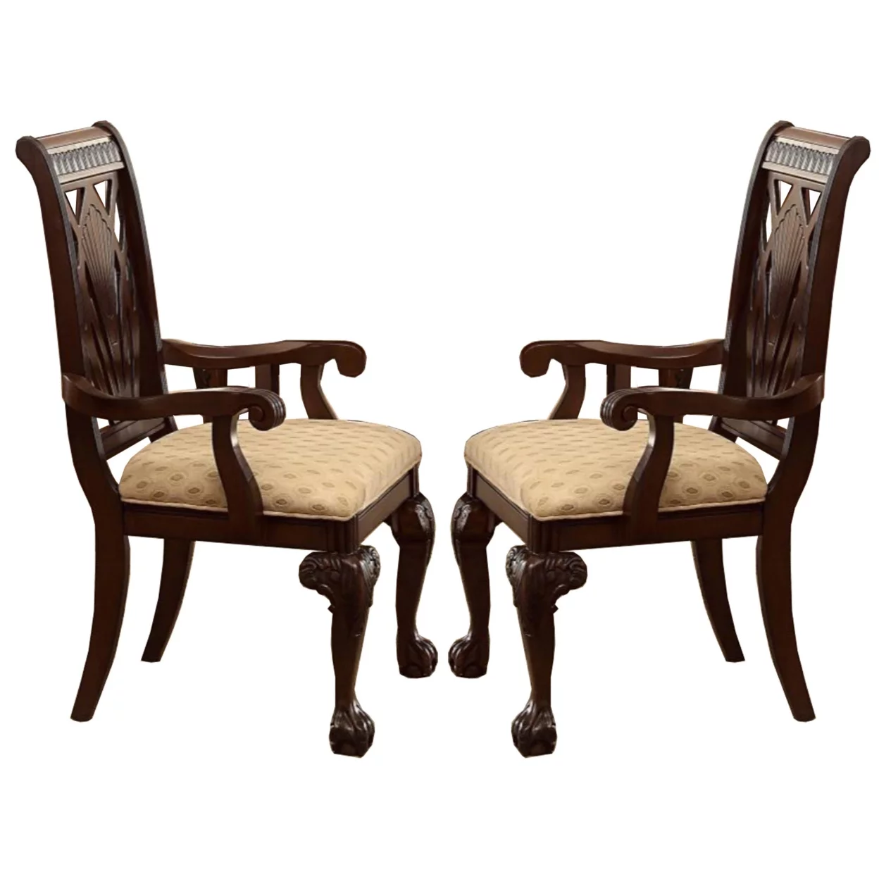 Benzara Traditional Style Wooden Fabric Dinning Arm Chair , Set of 2