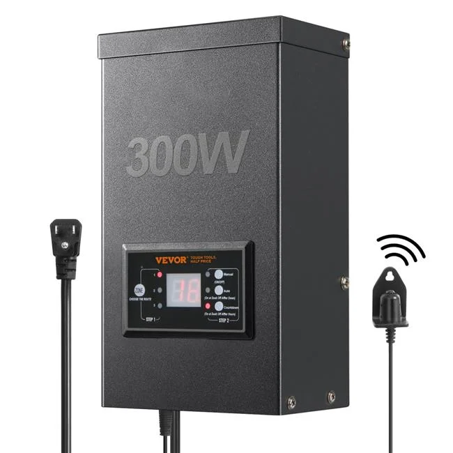 Vevor  120V AC to 12V & 14V AC 300W Low Voltage Landscape Transformer with Timer & Photocell Sensor, Waterproof Landscape Lighting Transformer