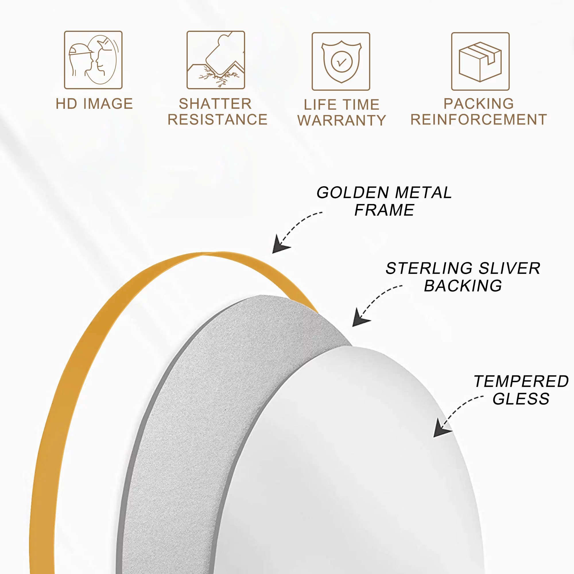 Neutype Aluminum Alloy Gold Hanging Mirror Fine Edge Round Mirror For Bathroom Bedroom 35