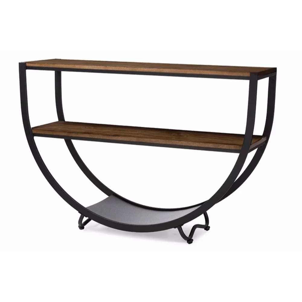 Blakes Rustic Industrial Style Black Textured Finish Metal Wood Console Table