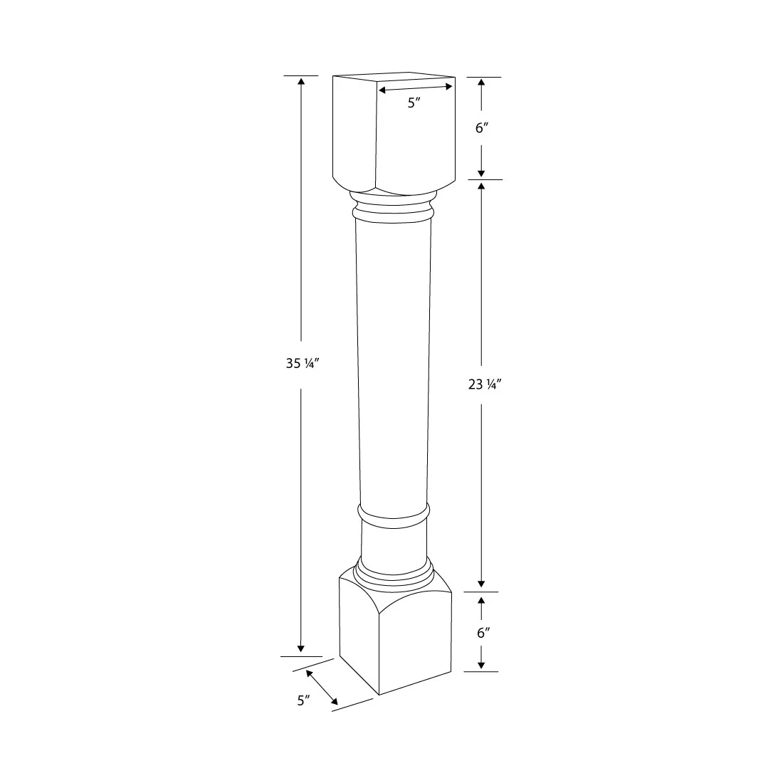 Designer's Edge Millwork 35-1/4 in. High x 5 in. Wide x 5 in. Depth Unfinished North American Solid Cherry Traditional Full Round Kitchen Island Leg 4 Pack