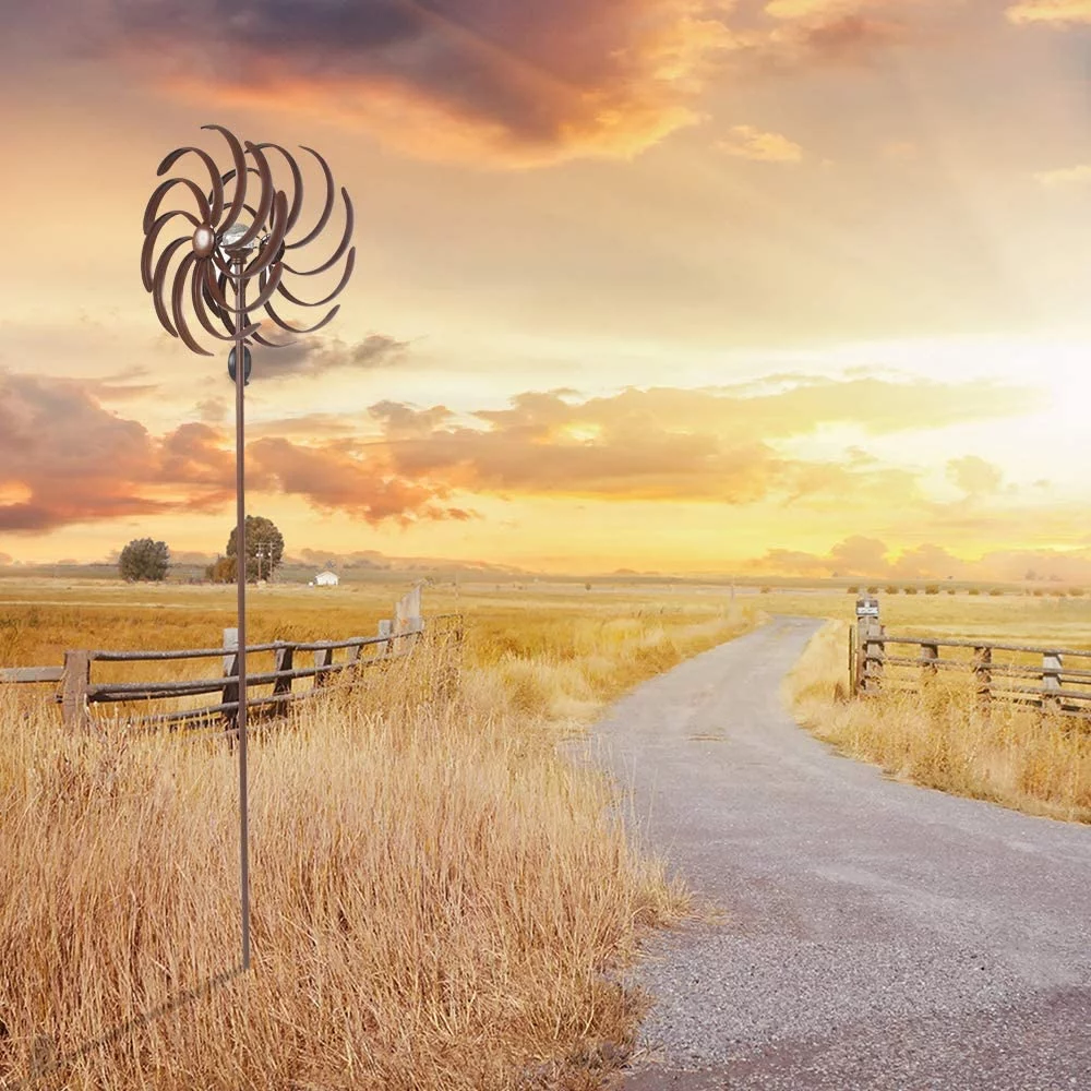 Solar Wind Spinner, Outdoor Metal Stake Wind Catcher Wind Mills, LED Lighting Solar Powered Glass Ball with Wind Spinner for Patio Lawn & Garden (LED Light Whirlwind)