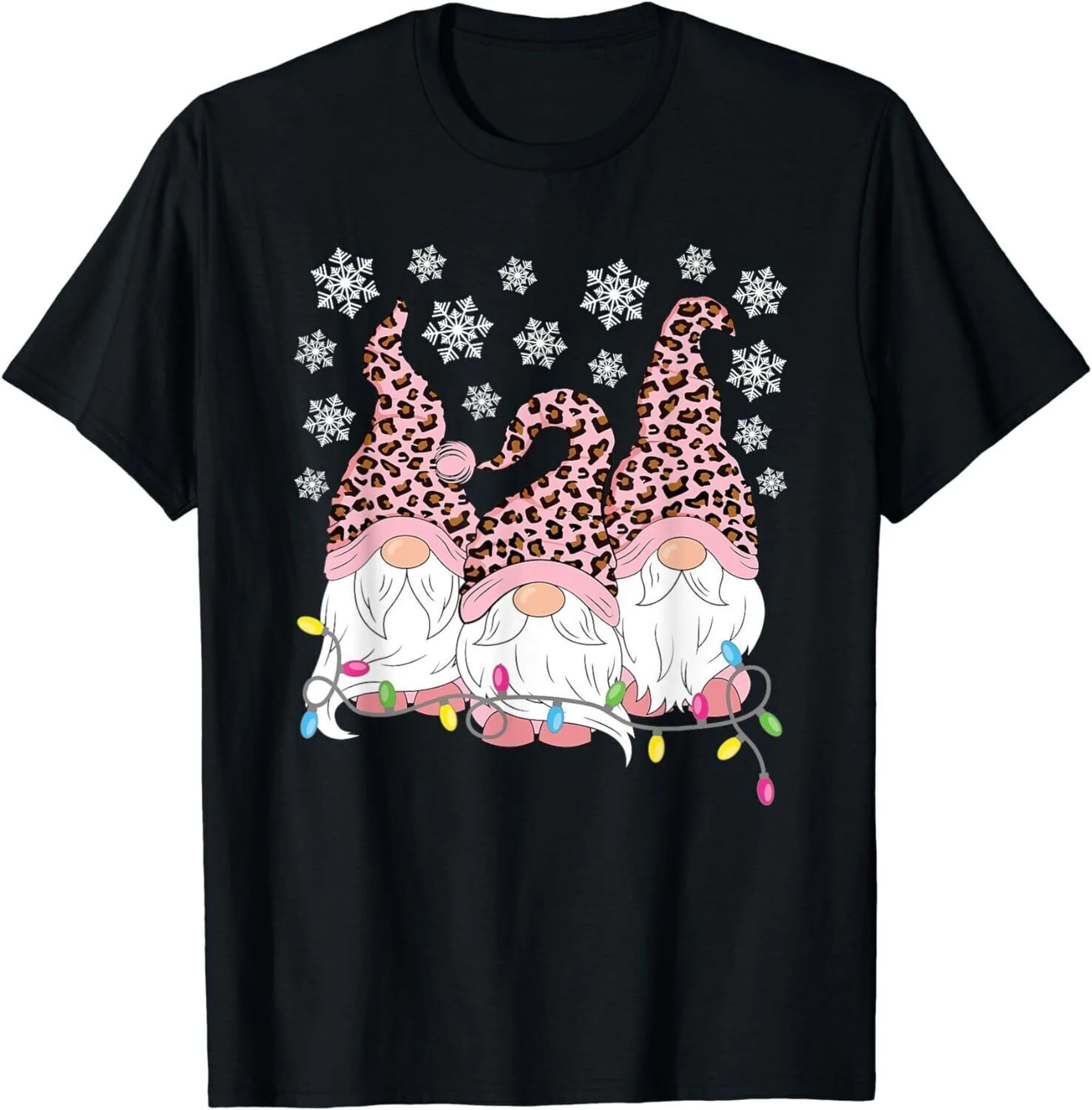 Festive Pink Leopard Print Christmas Gnome Women's Tee - Xmas Shirt