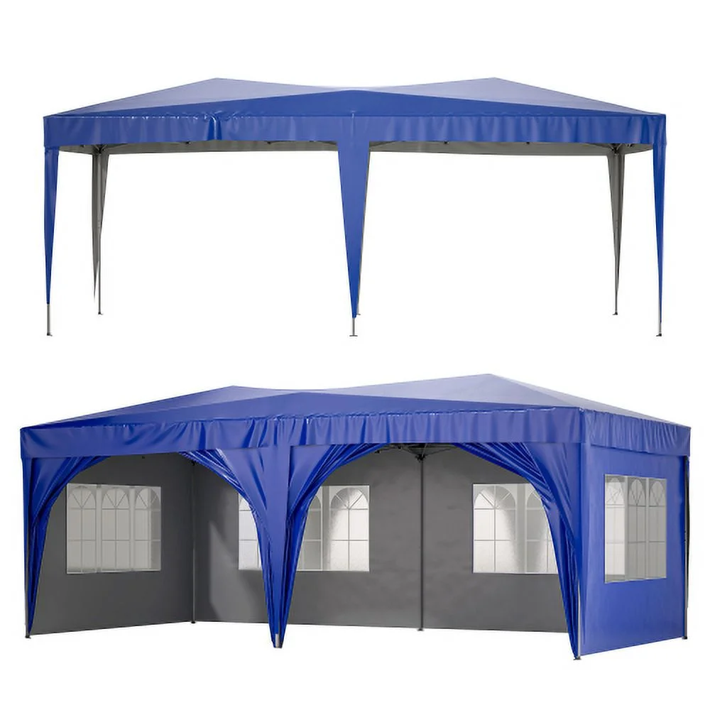 ZYJSQ 10'x20' EZ Pop Up Canopy Outdoor Portable Party Folding Tent with 6 Removable Sidewalls + Carry Bag + 6 pcs Weight Bag Beige Blue