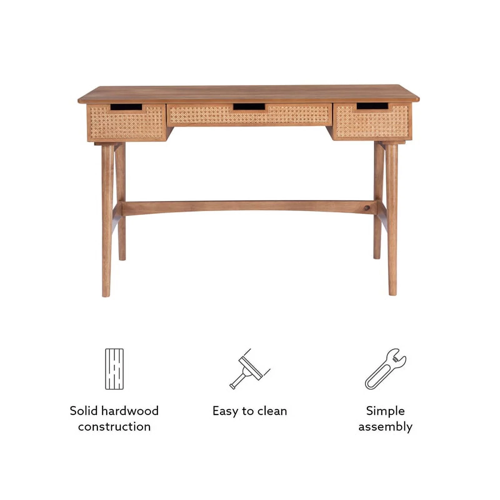 Linon Luca Rattan Wood Desk with Drawers in Natural