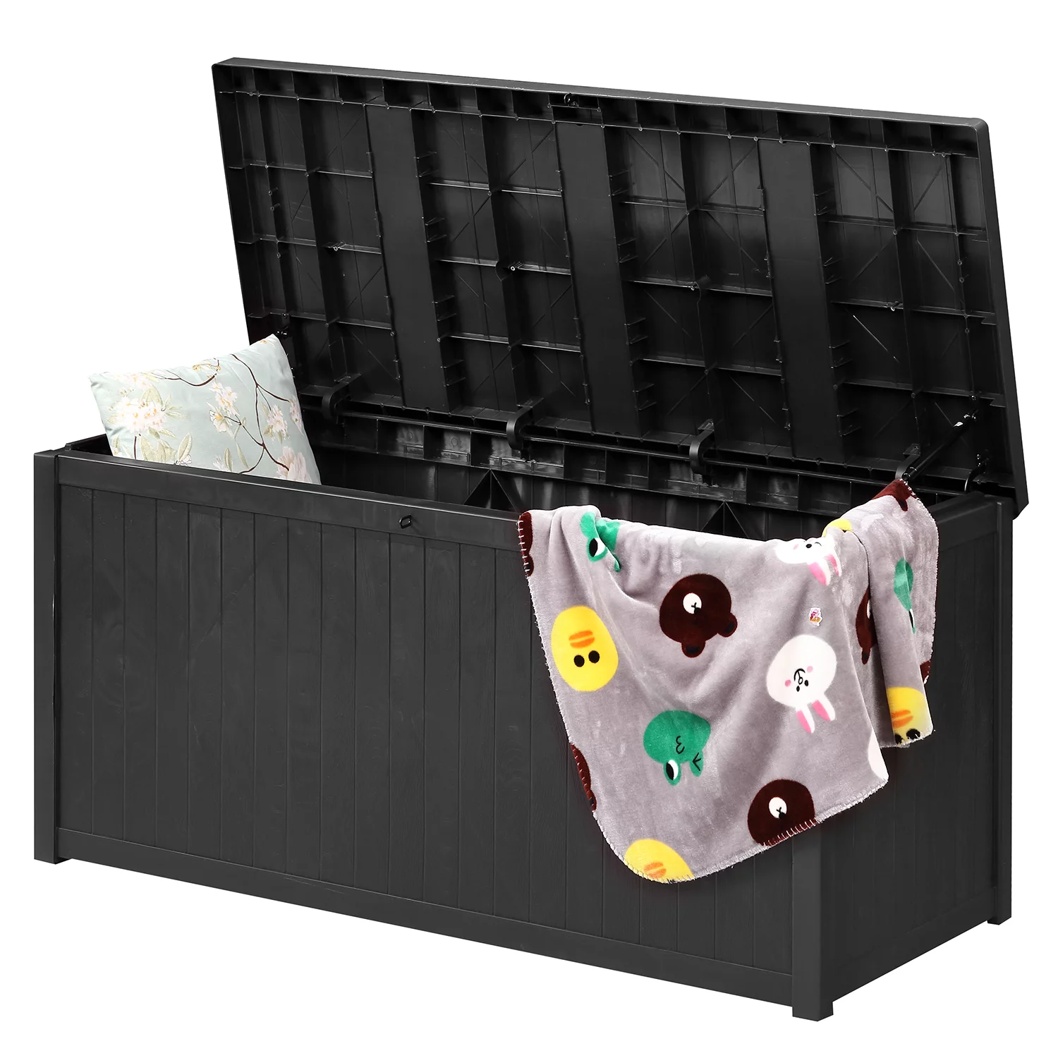 Outdoor Basic 124 Gallon Deck Box, Outdoor Storage Box With Padlock for Patio Furniture, Patio Cushions, Gardening Tools, Pool Supplies, Waterproof and UV Resistant, Black