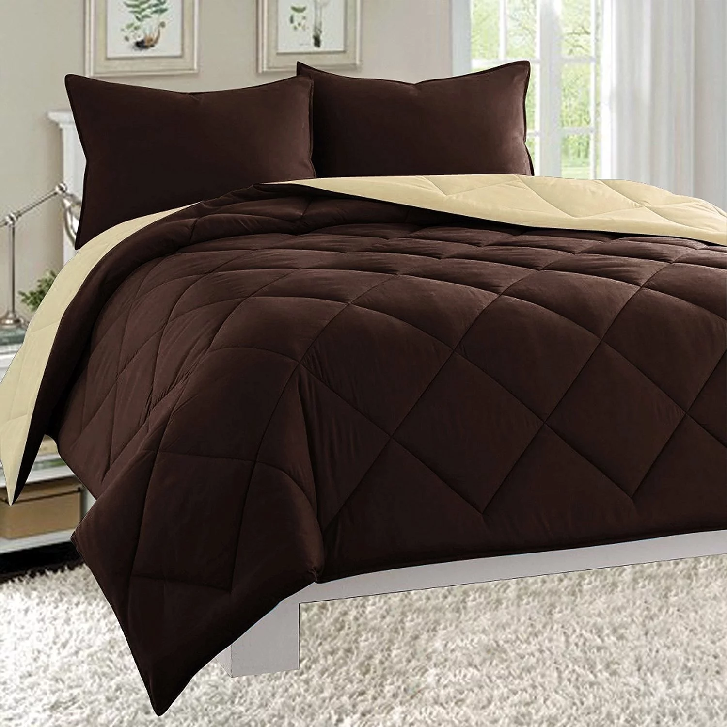 Goose Down Close Out Deal , 2pc Comforter Set-Twin, Brown/Cream