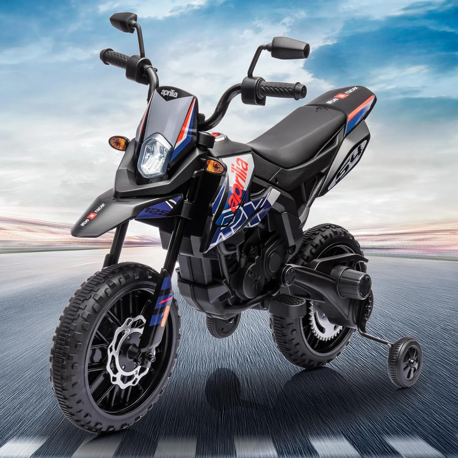 Kids Ride on Motorcycle,12V Toddler Motorized Ride on Toys, Apulia Electric Motorcycle with Training Wheels, Shocker Absorber Spring,Lights,Power Display,USB,Music,for Kids 3-8 Years,Boys,Child, Blue