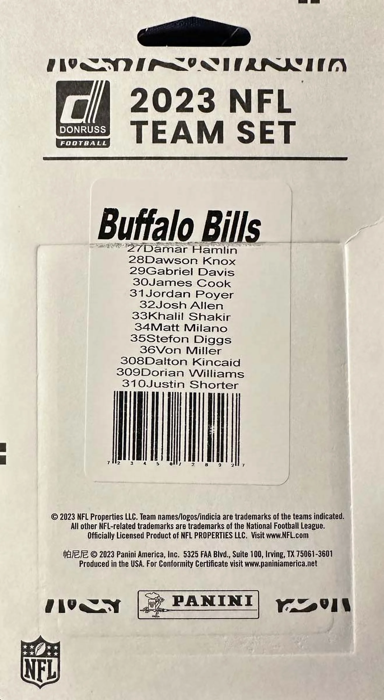 2023 Donruss Buffalo Bills NFL Team Collection Hanger Set