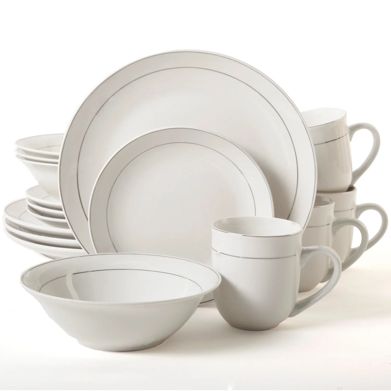 Gibson Home Platinum Moon 16 Piece Dinnerware Set, Sliver