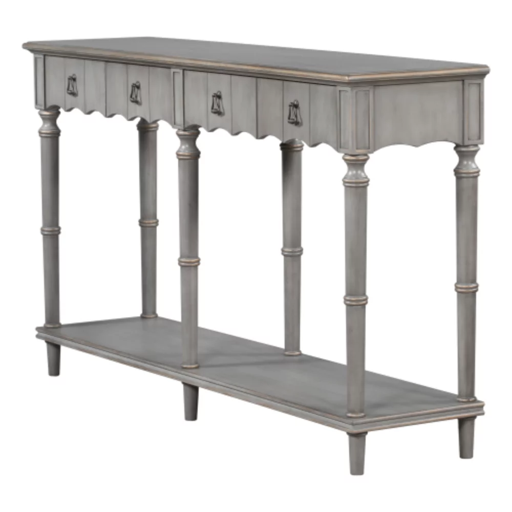 Country Console Table for Hallway Living Room Bedroom with 4 Front Facing Storage Drawers and 1 Shelf Antique Gray + Solid Wood