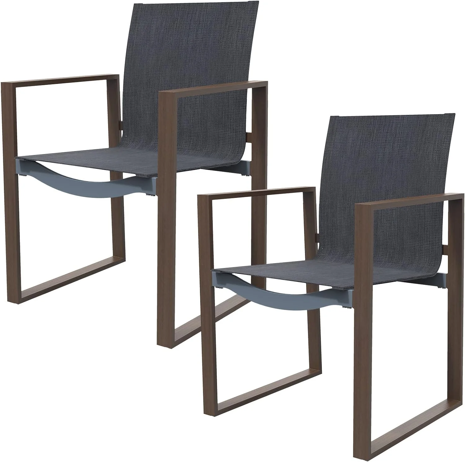 Grand Patio Outdoor Dining Chairs Set of 2, Modern Dining Set for Patio Garden Backyard All Weather Outside Seating, Walnut & Gray