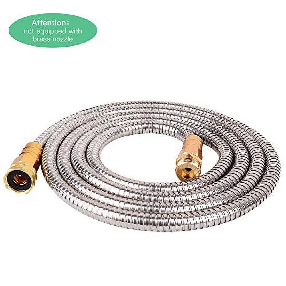 VERAGREEN Stainless Steel Metal Garden Hose 304 Stainless Steel Water Hose with Solid Metal Fittings and Newest Spray Nozzle, Lightweight, Kink Free, Durable and Easy to Store (10FT)