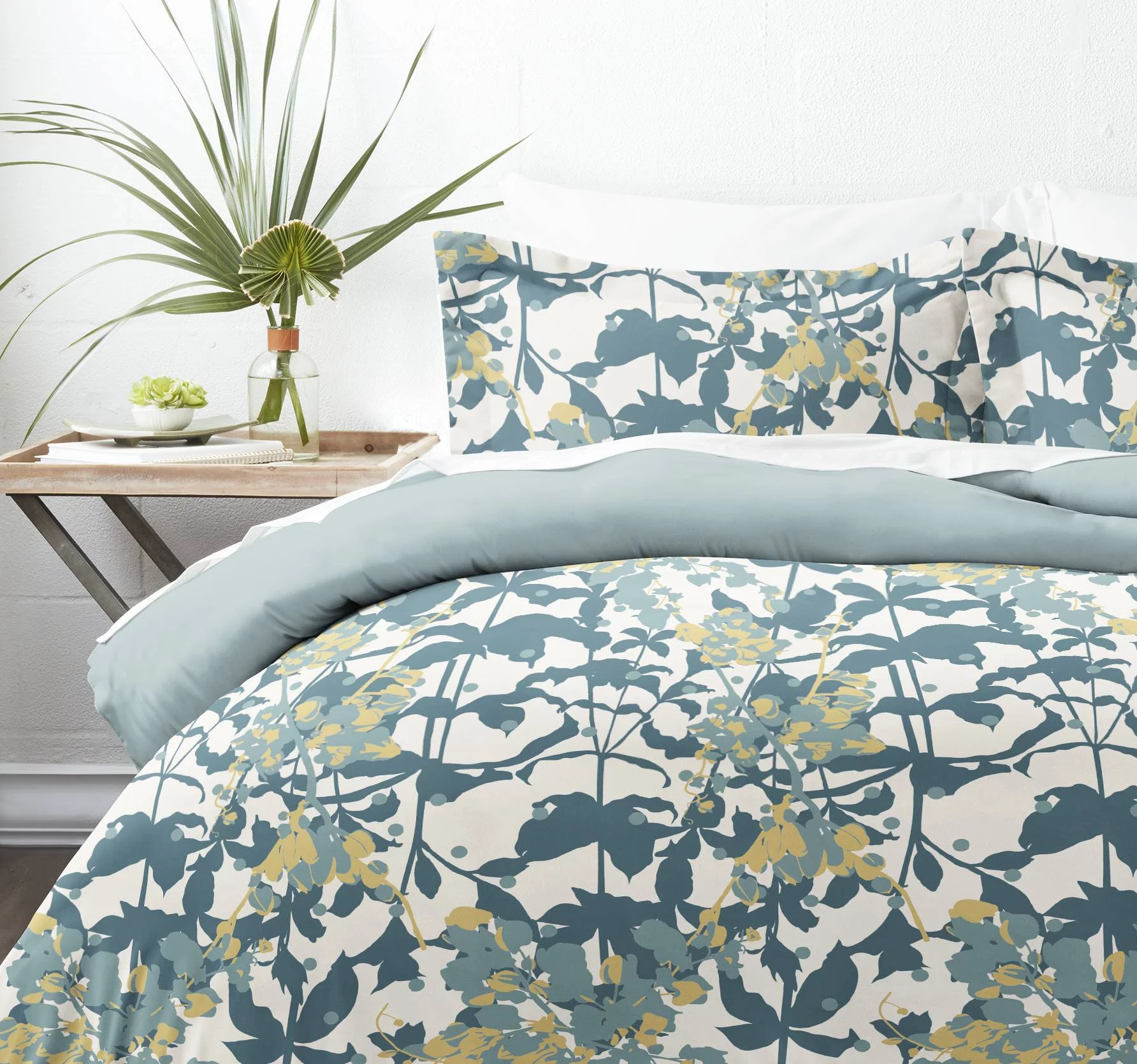 Noble Linens Teal Boho Flower Reversible 3-Piece Duvet Cover Set, Full/Queen