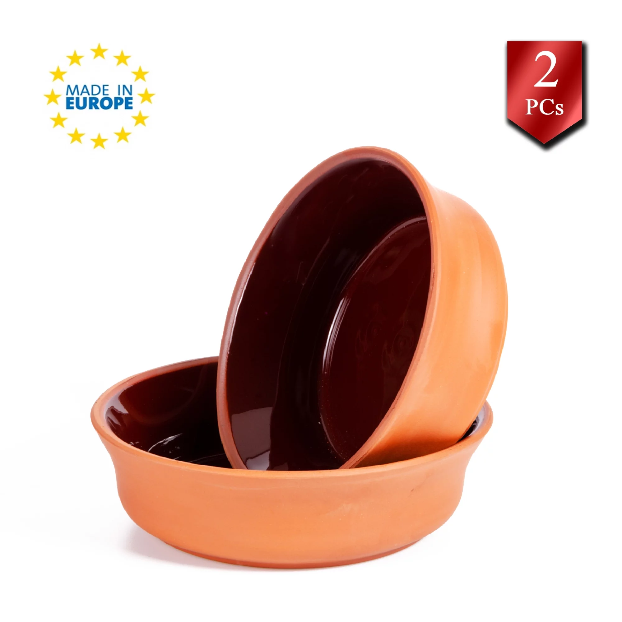 Handmade Clay Bowl, Traditional Terracotta Dish, Natural Clay Casserole, Set of 2, 6.3 in.