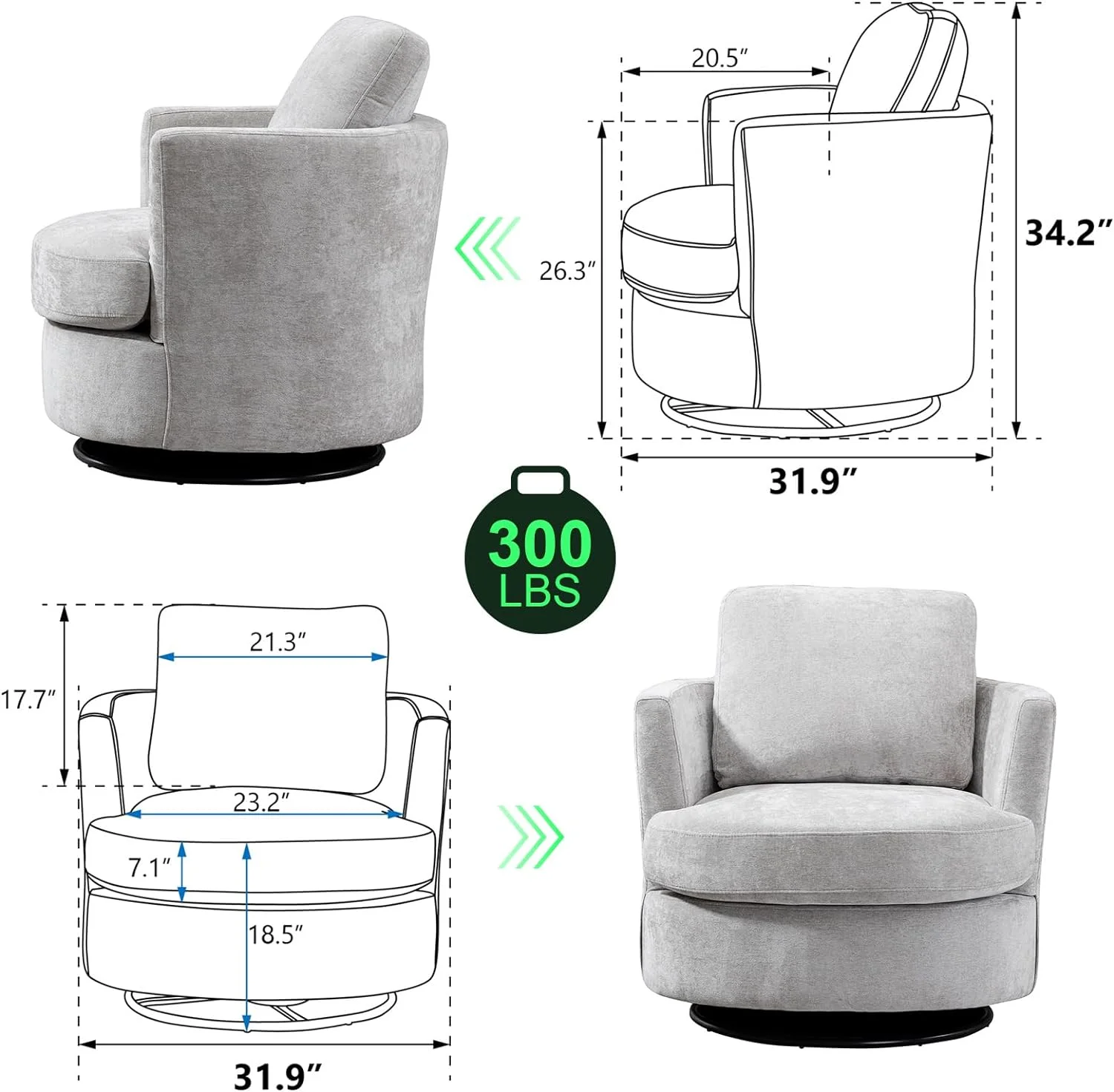 Swivel Barrel Chair Set of 2,31.9