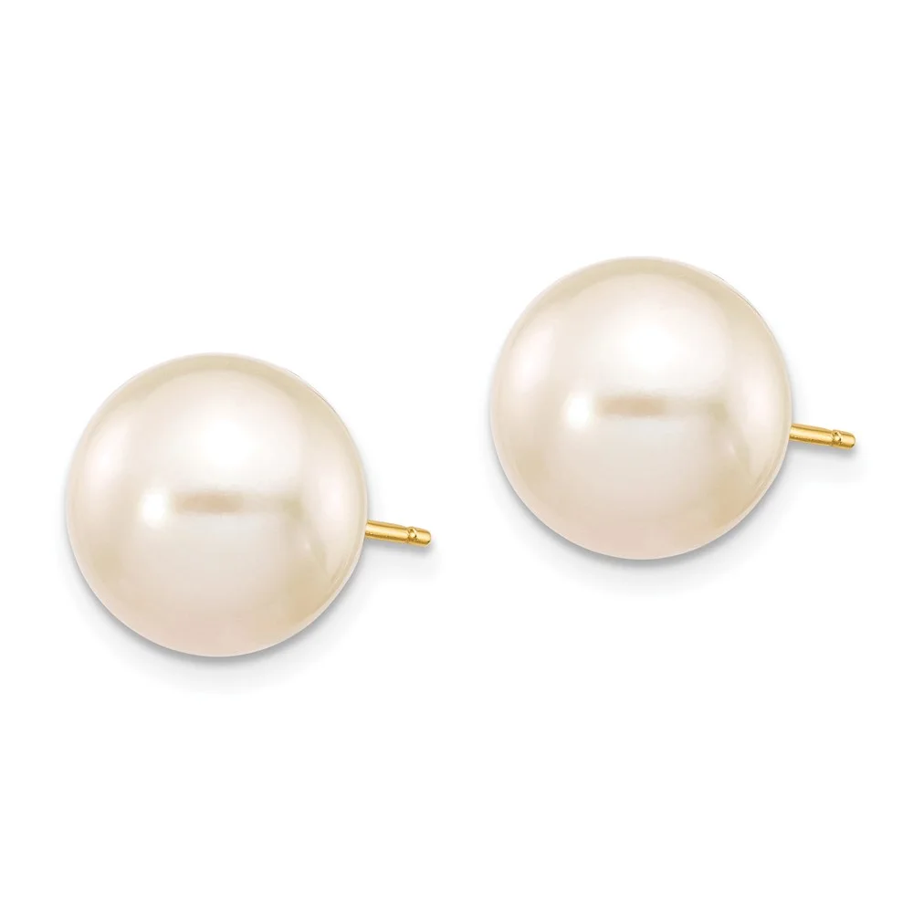14k 10-11mm White Round Freshwater Cultured Pearl Stud Post Earrings QX100PW