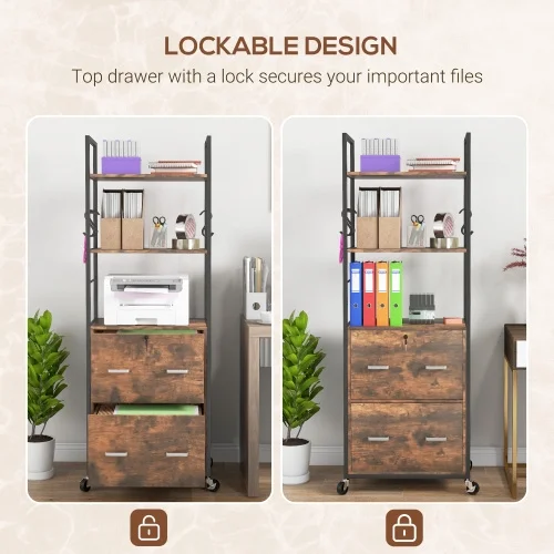 JHOOTUUO 2 Drawer Mobile File Cabinet with Lock & Hanging   Rustic Brown