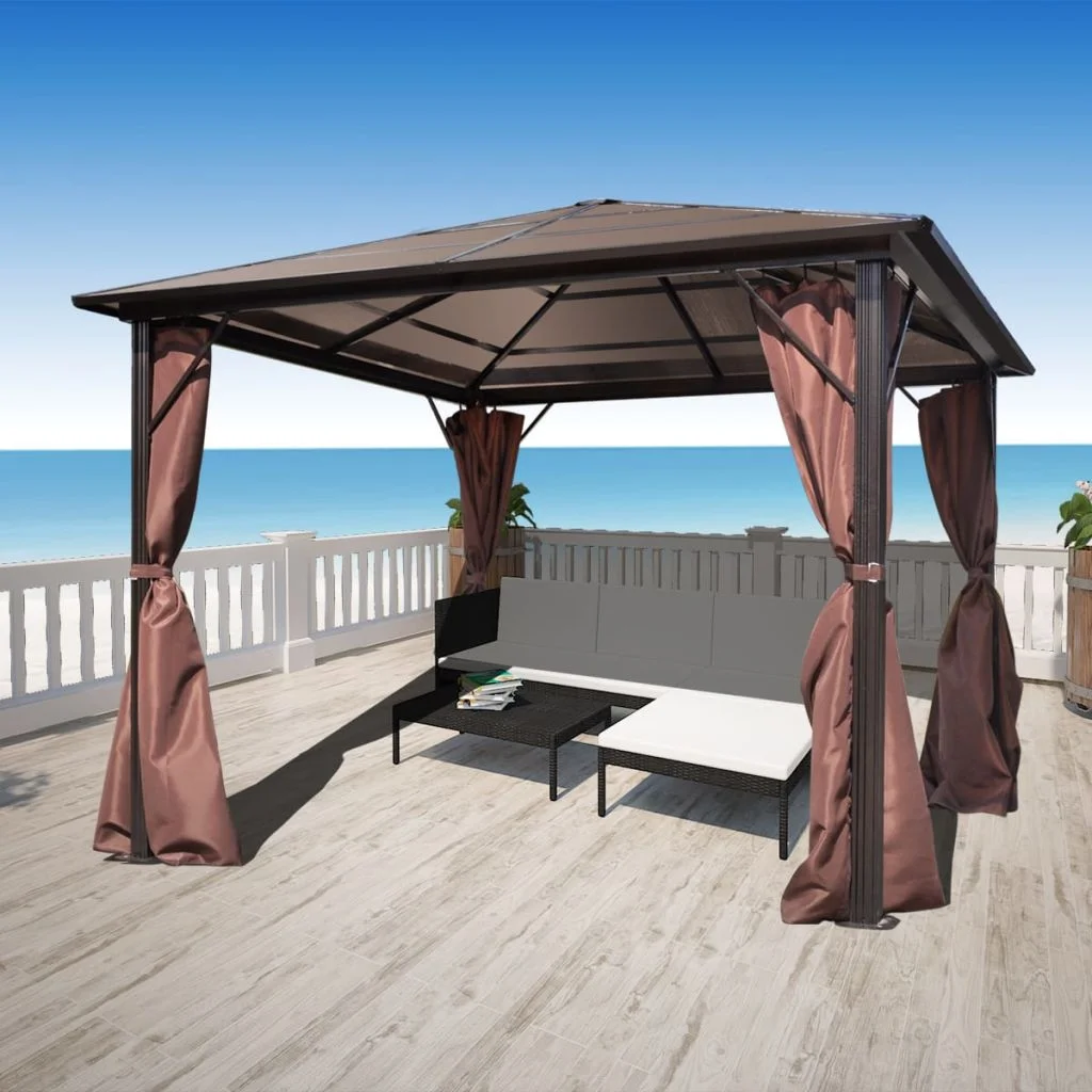 Andoer Gazebo with Curtain Brown Aluminum 10' x 10'