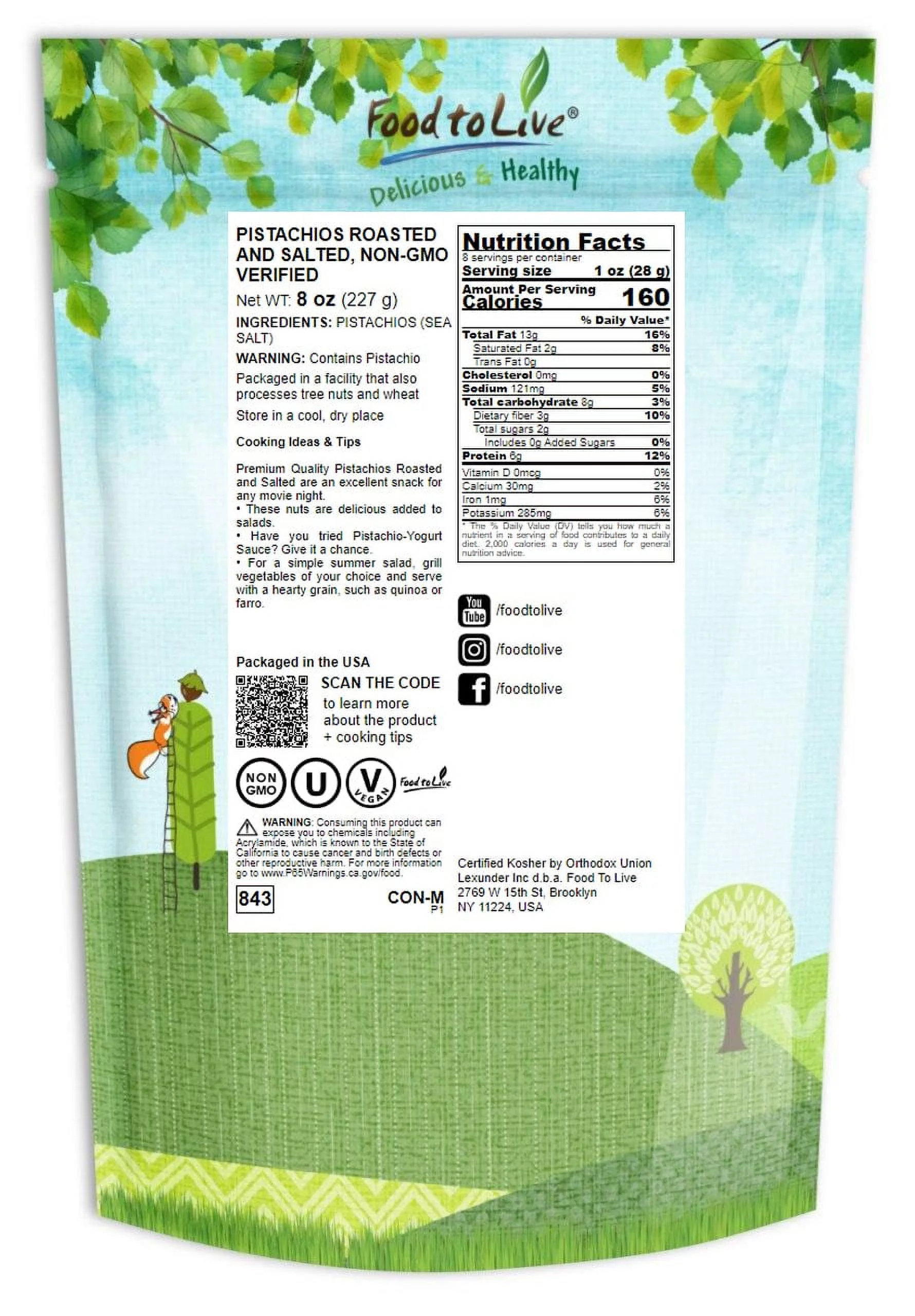 Pistachios Roasted and Salted, 0.5 Pounds — Vegan — by Food to Live